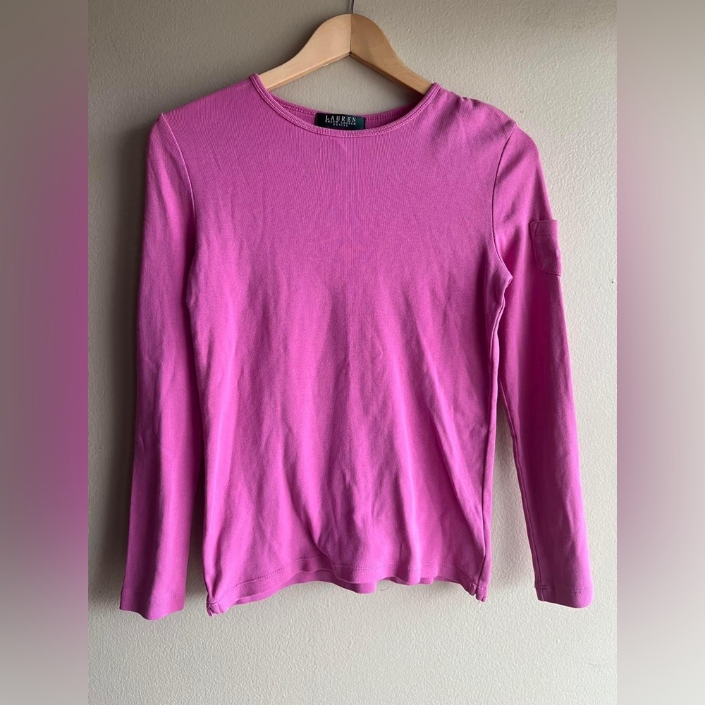 Lauren Ralph Lauren Women’s Pullover Long Sleeve Pink Cotton Top Size PS - Picture 1 of 8
